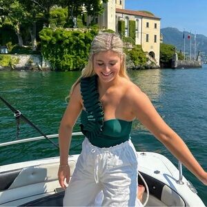 Andrea Iyamah - One-Shoulder Ruffle Green Swimsuit